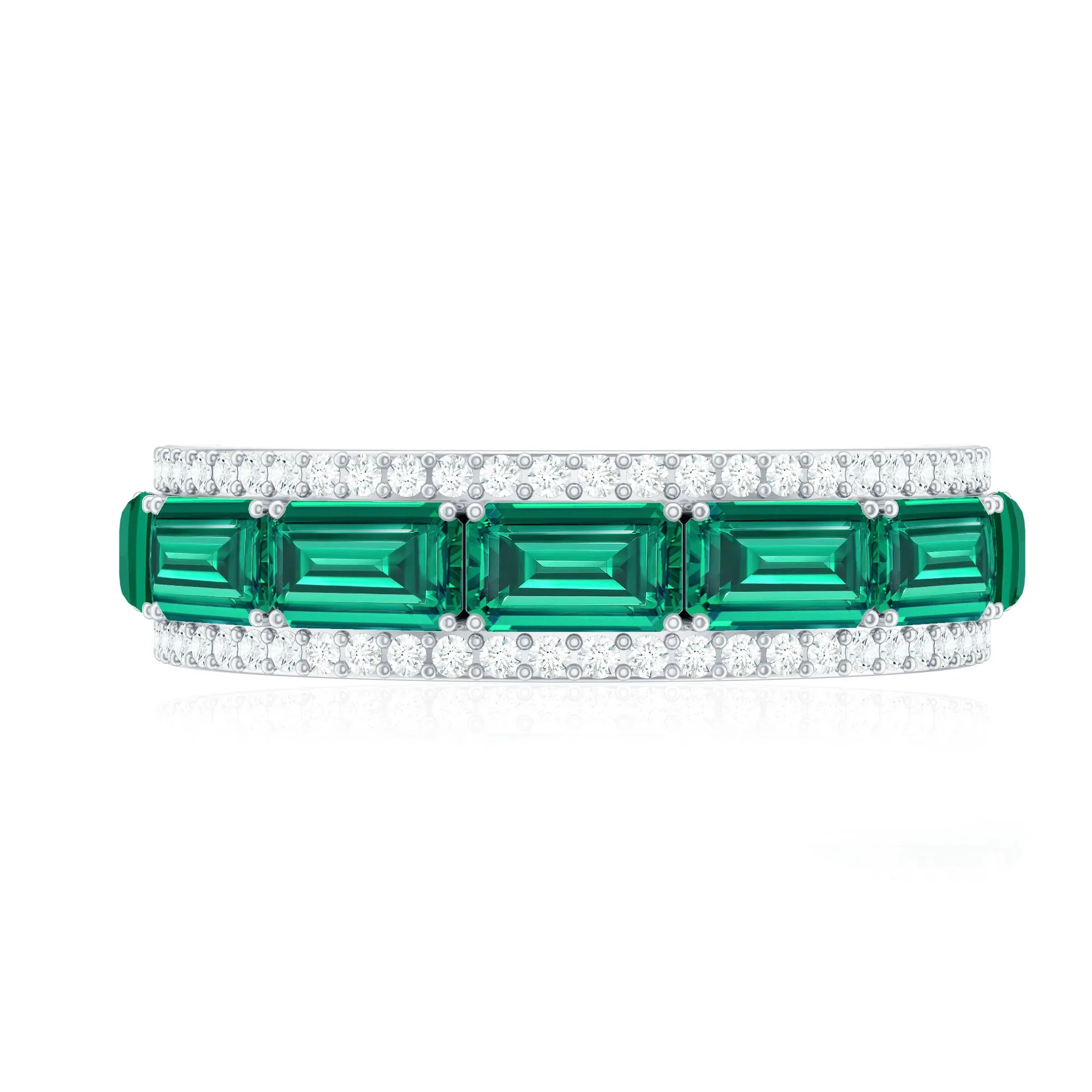 Octagon Cut Created Emerald and Diamond East West Half Eternity Band