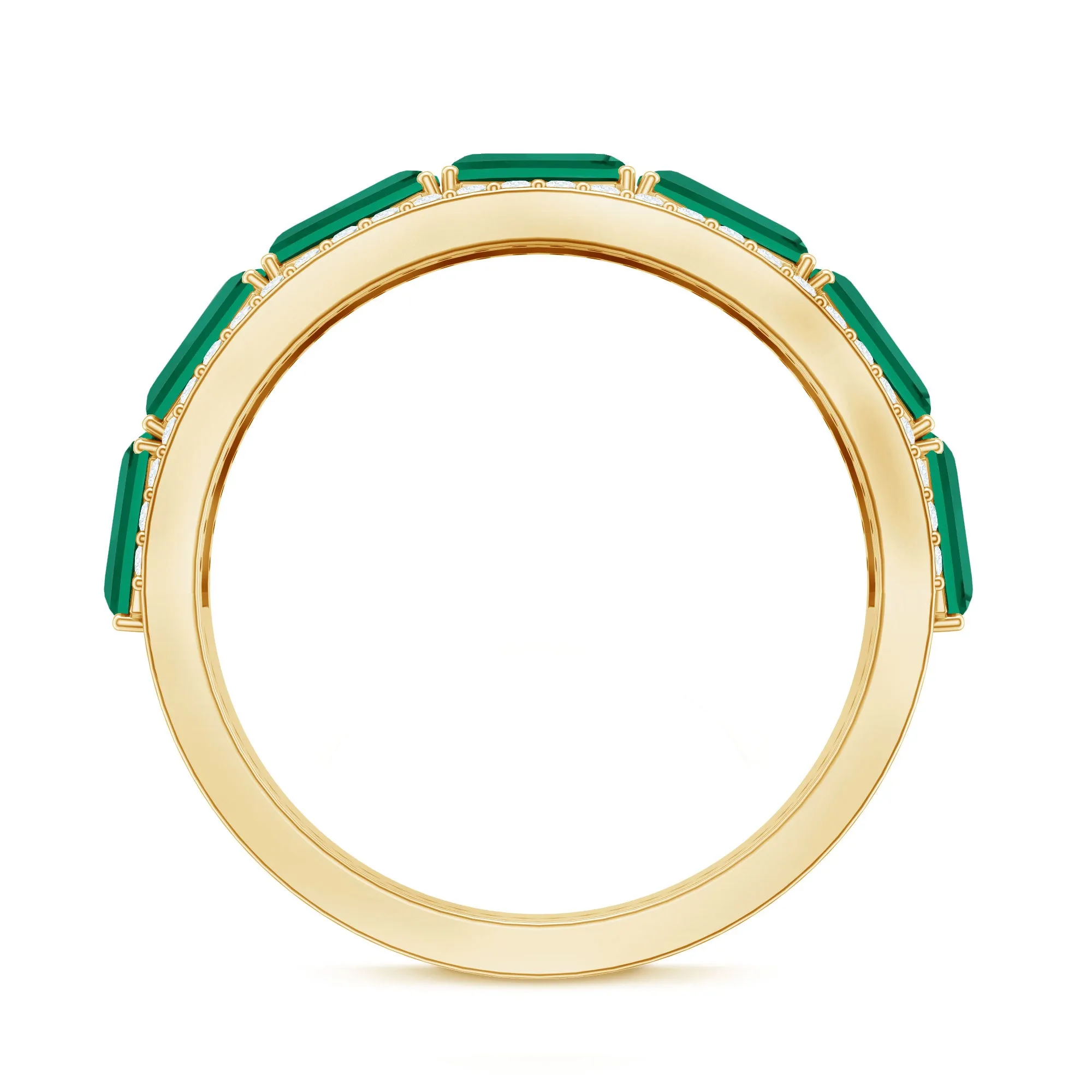 Octagon Cut Created Emerald and Diamond East West Half Eternity Band