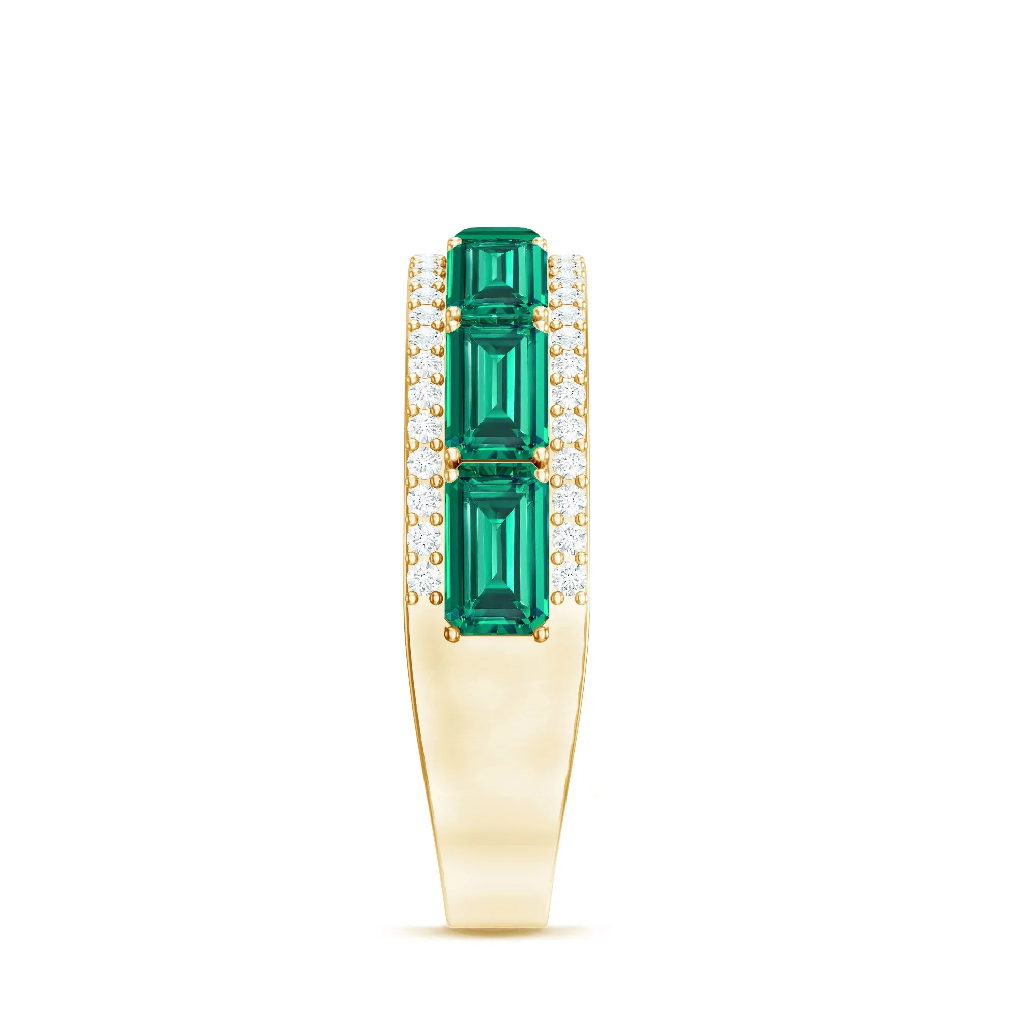 Octagon Cut Created Emerald and Diamond East West Half Eternity Band