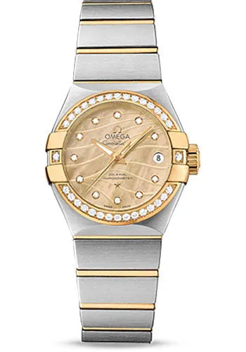 Omega Constellation Co-Axial Watch - 27 mm Steel And Yellow Gold Case - Diamond-Set Yellow Gold Bezel - Champagne Mother-Of-Pearl Dial - Steel Bracelet - 123.25.27.20.57.002