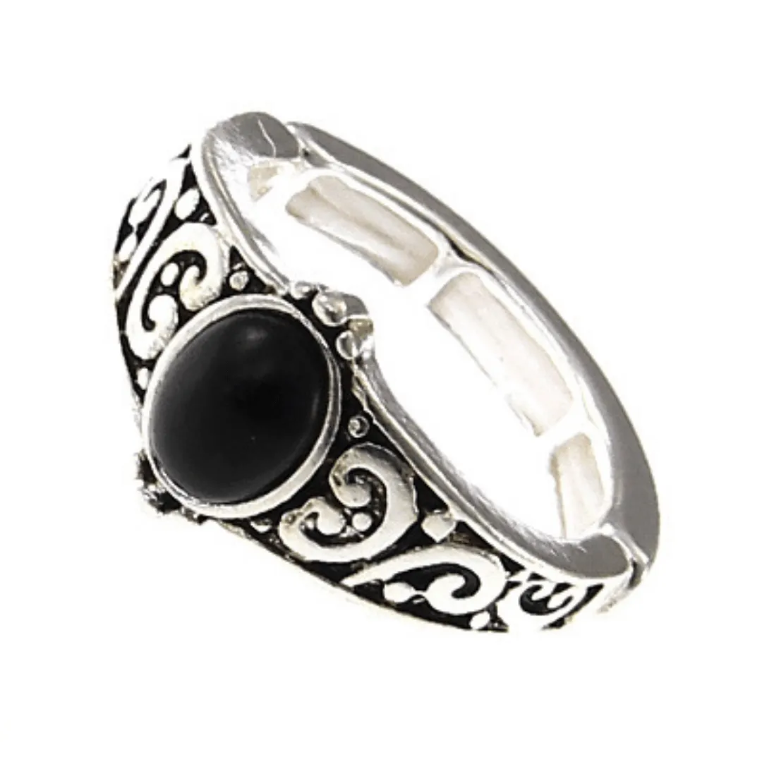 Onyx Silver Stretch Ring