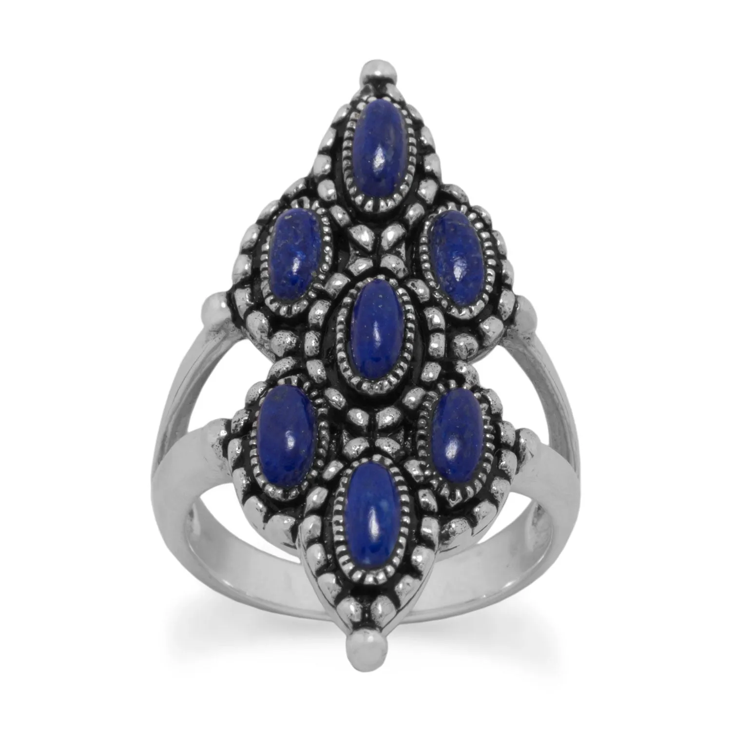 Ornate Oxidized Lapis Ring