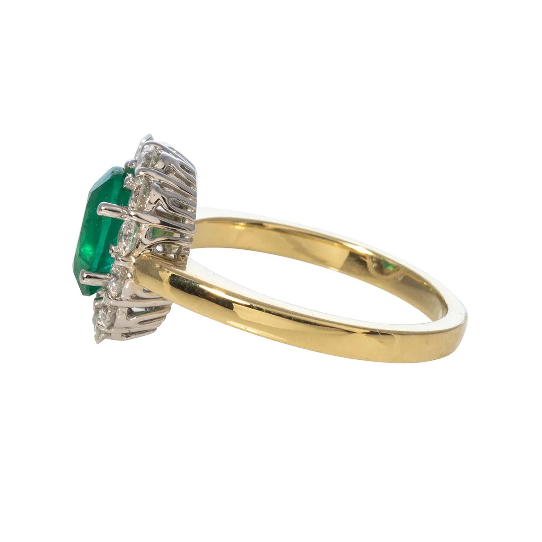 Oval Emerald & Diamond Cluster 18K Two Tone Gold Ring