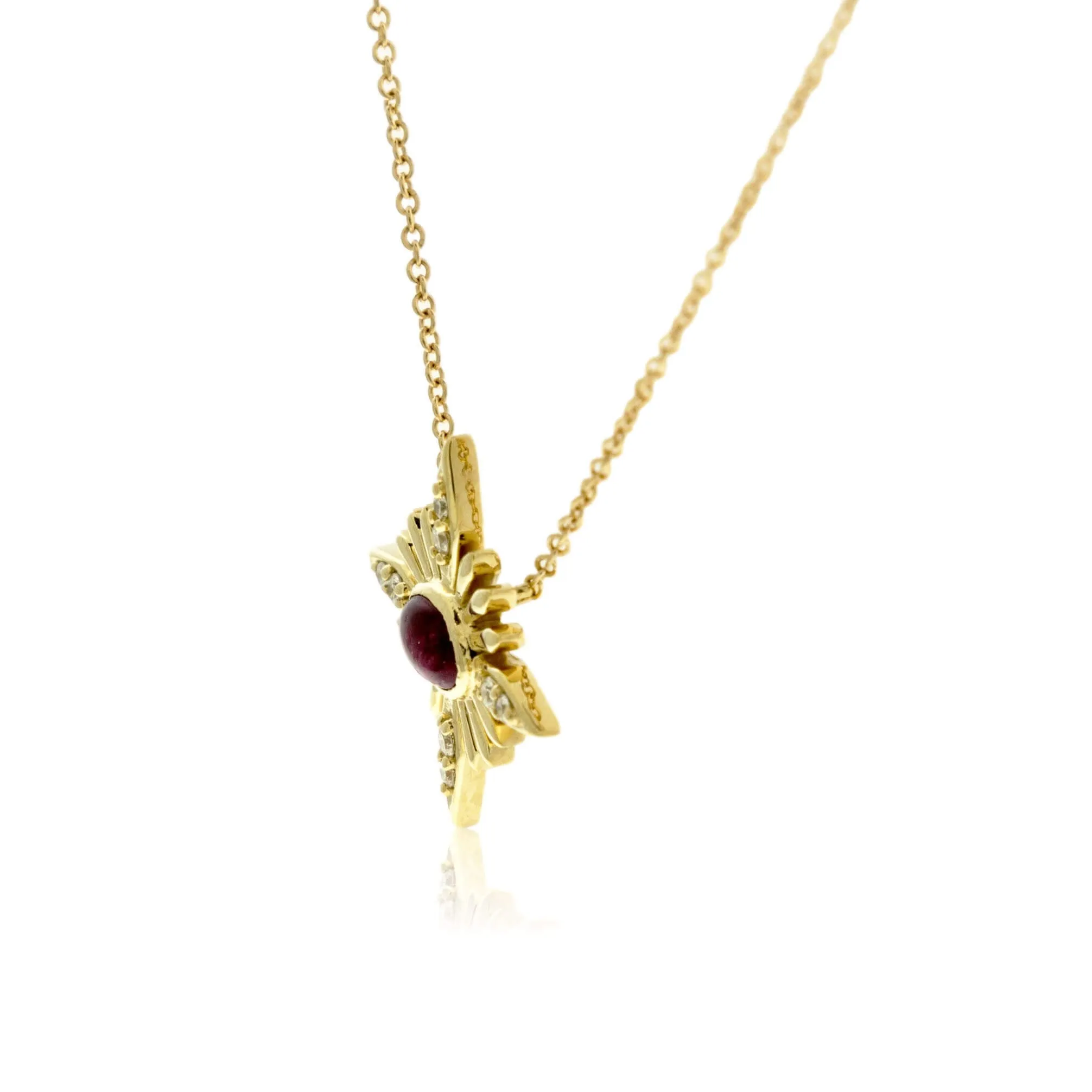 Oval Red Emerald & Diamond Celestial Pendant