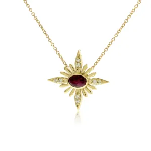 Oval Red Emerald & Diamond Celestial Pendant