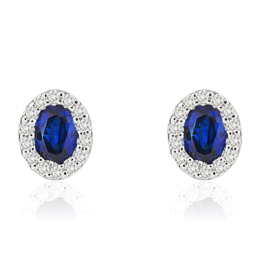 Oval Sapphire and Diamond Stud Earrings