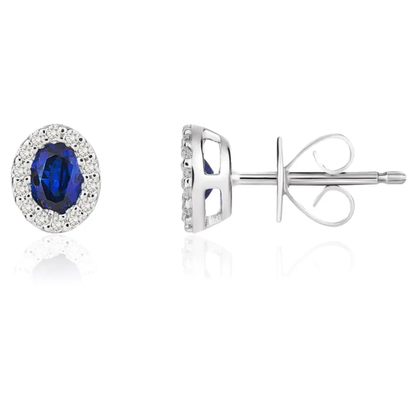 Oval Sapphire and Diamond Stud Earrings