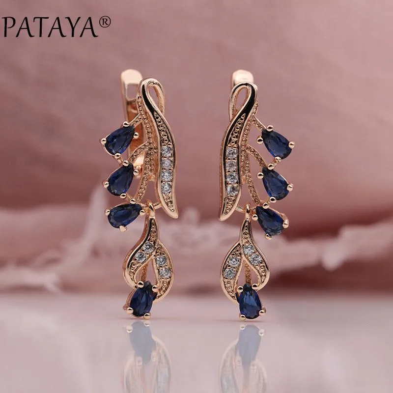 PATAYA 328 Anniversary 585 Rose Gold Multicolor Water Drop Natural Zircon Wedding Party Fine Jewelry Women Long Dangle Earrings