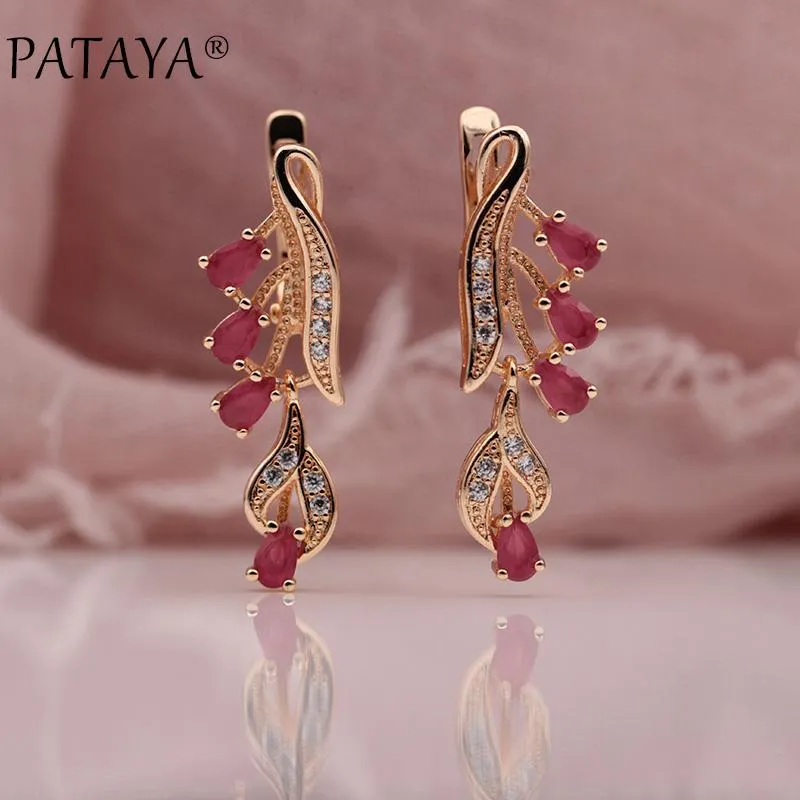 PATAYA 328 Anniversary 585 Rose Gold Multicolor Water Drop Natural Zircon Wedding Party Fine Jewelry Women Long Dangle Earrings