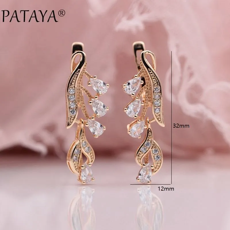 PATAYA 328 Anniversary 585 Rose Gold Multicolor Water Drop Natural Zircon Wedding Party Fine Jewelry Women Long Dangle Earrings