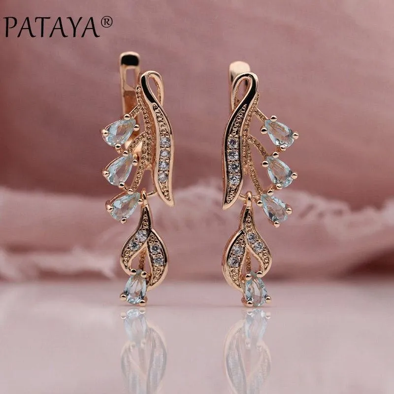 PATAYA 328 Anniversary 585 Rose Gold Multicolor Water Drop Natural Zircon Wedding Party Fine Jewelry Women Long Dangle Earrings