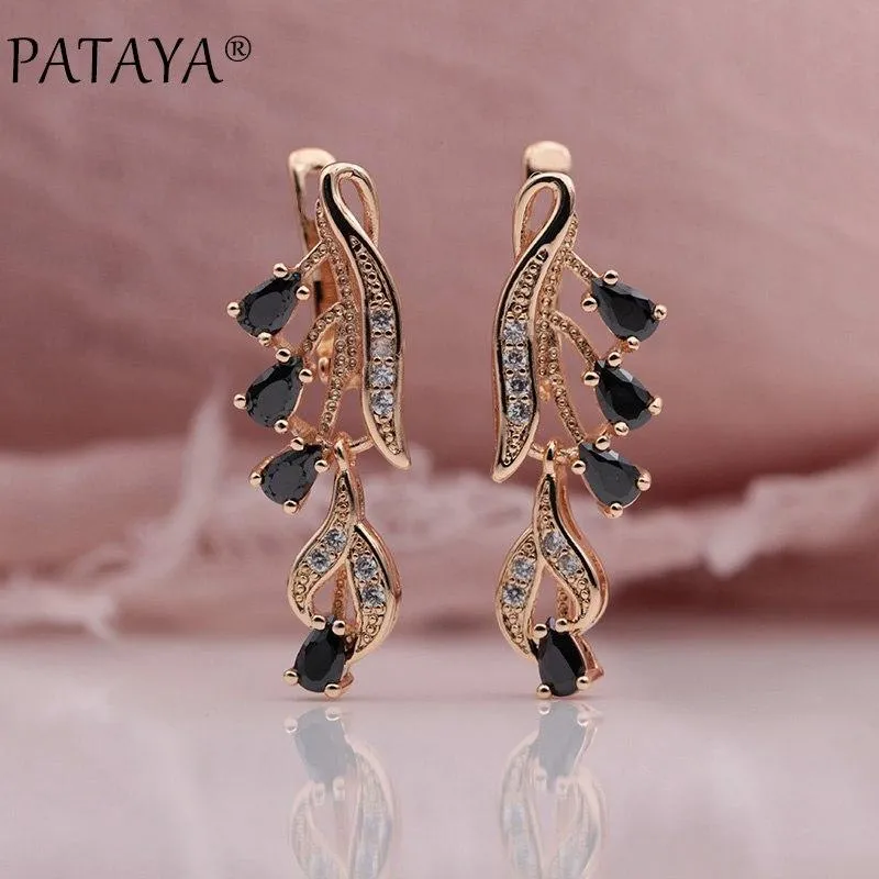 PATAYA 328 Anniversary 585 Rose Gold Multicolor Water Drop Natural Zircon Wedding Party Fine Jewelry Women Long Dangle Earrings