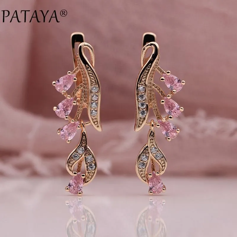 PATAYA 328 Anniversary 585 Rose Gold Multicolor Water Drop Natural Zircon Wedding Party Fine Jewelry Women Long Dangle Earrings