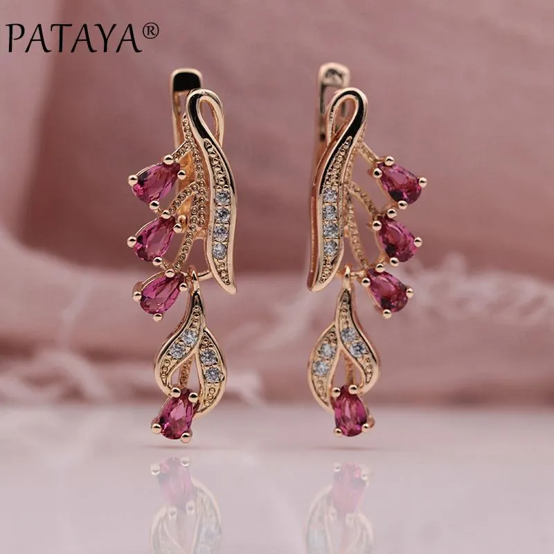 PATAYA 328 Anniversary 585 Rose Gold Multicolor Water Drop Natural Zircon Wedding Party Fine Jewelry Women Long Dangle Earrings