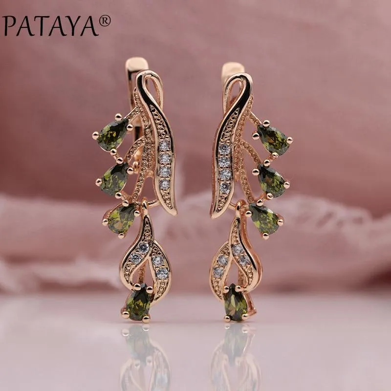 PATAYA 328 Anniversary 585 Rose Gold Multicolor Water Drop Natural Zircon Wedding Party Fine Jewelry Women Long Dangle Earrings