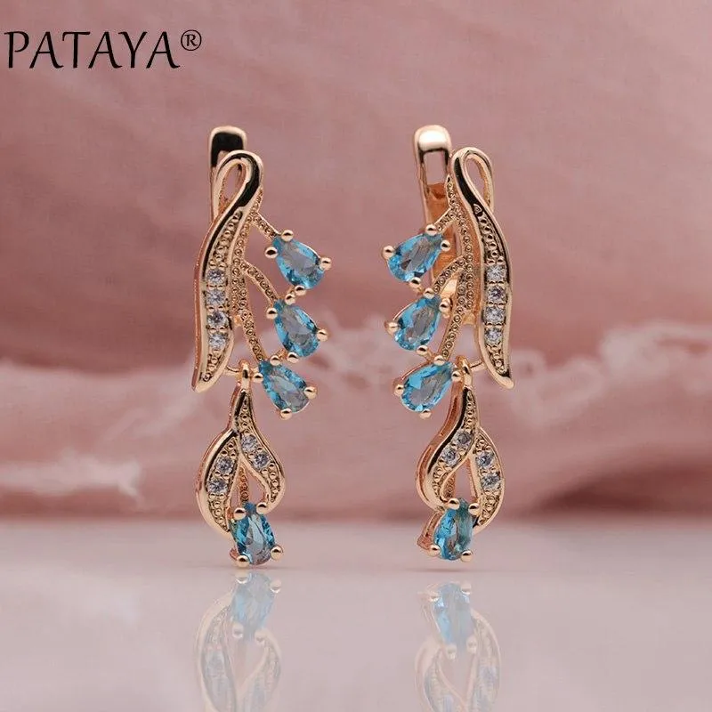 PATAYA 328 Anniversary 585 Rose Gold Multicolor Water Drop Natural Zircon Wedding Party Fine Jewelry Women Long Dangle Earrings