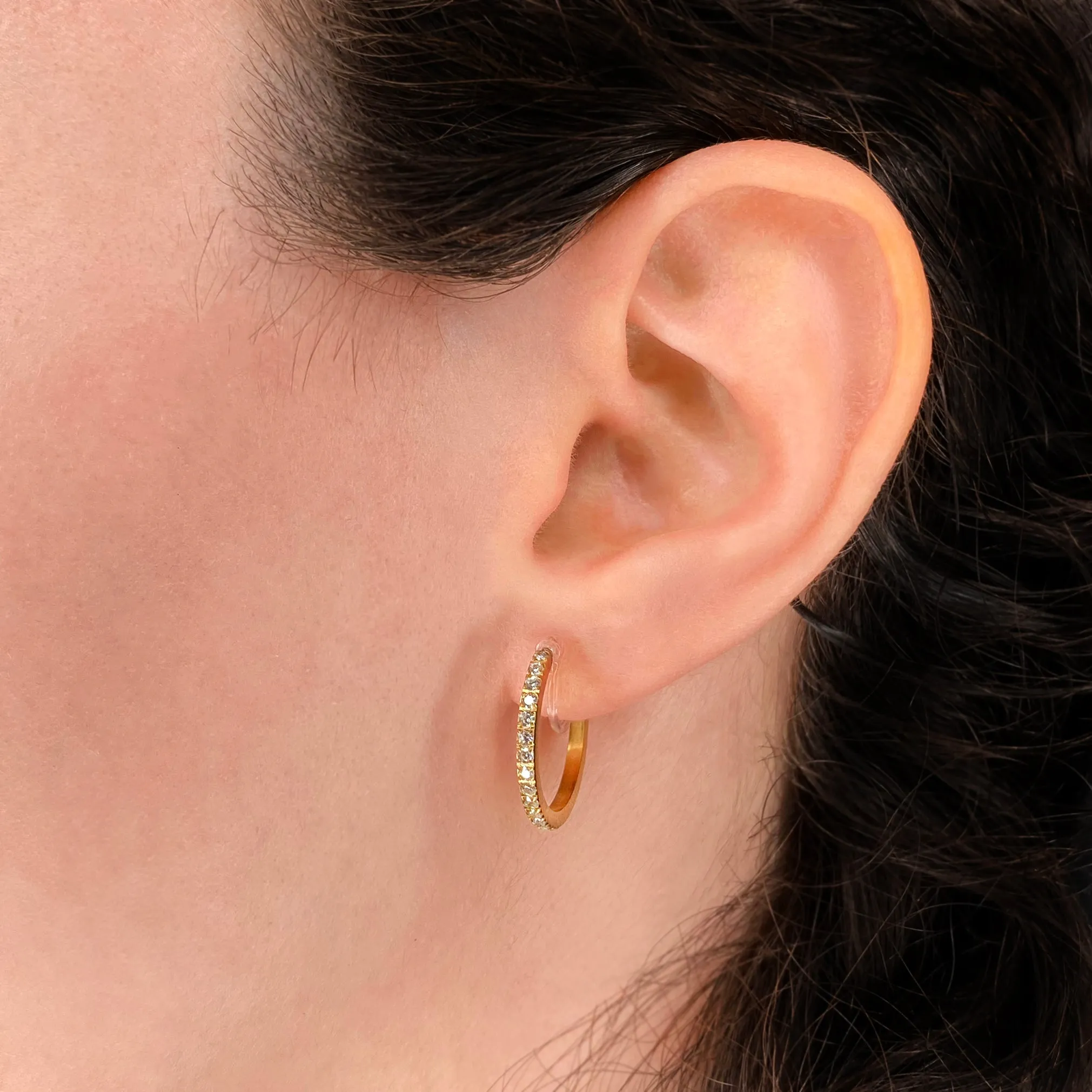 PAVE CUBIC ZIRCONIA HOOP CLIP-ON EARRINGS IN GOLD