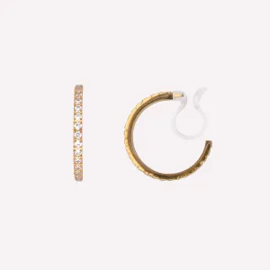 PAVE CUBIC ZIRCONIA HOOP CLIP-ON EARRINGS IN GOLD