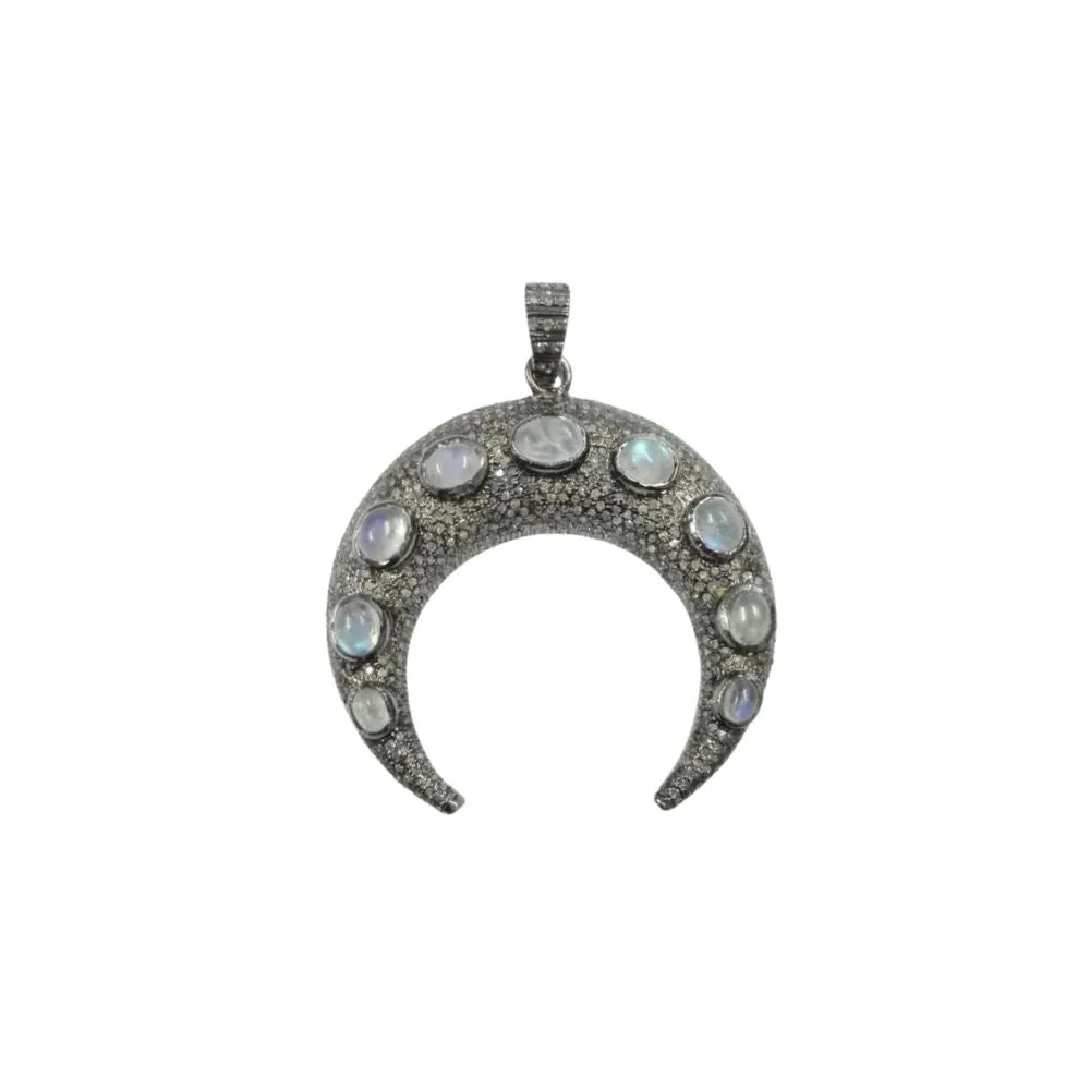 Pave Diamond Crescent Silver Pendant