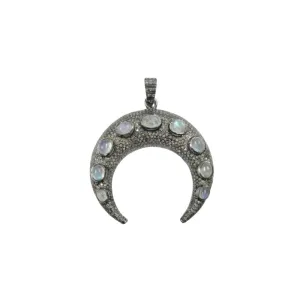 Pave Diamond Crescent Silver Pendant