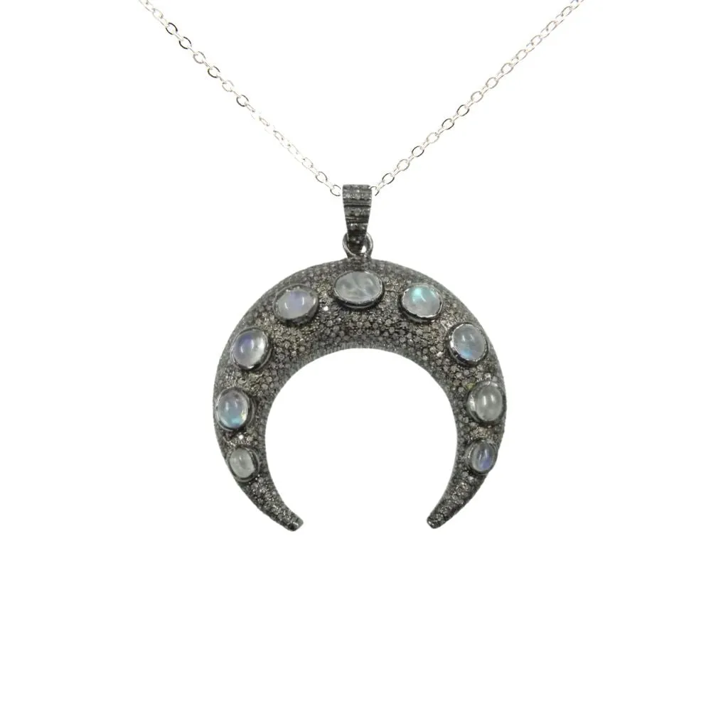 Pave Diamond Crescent Silver Pendant