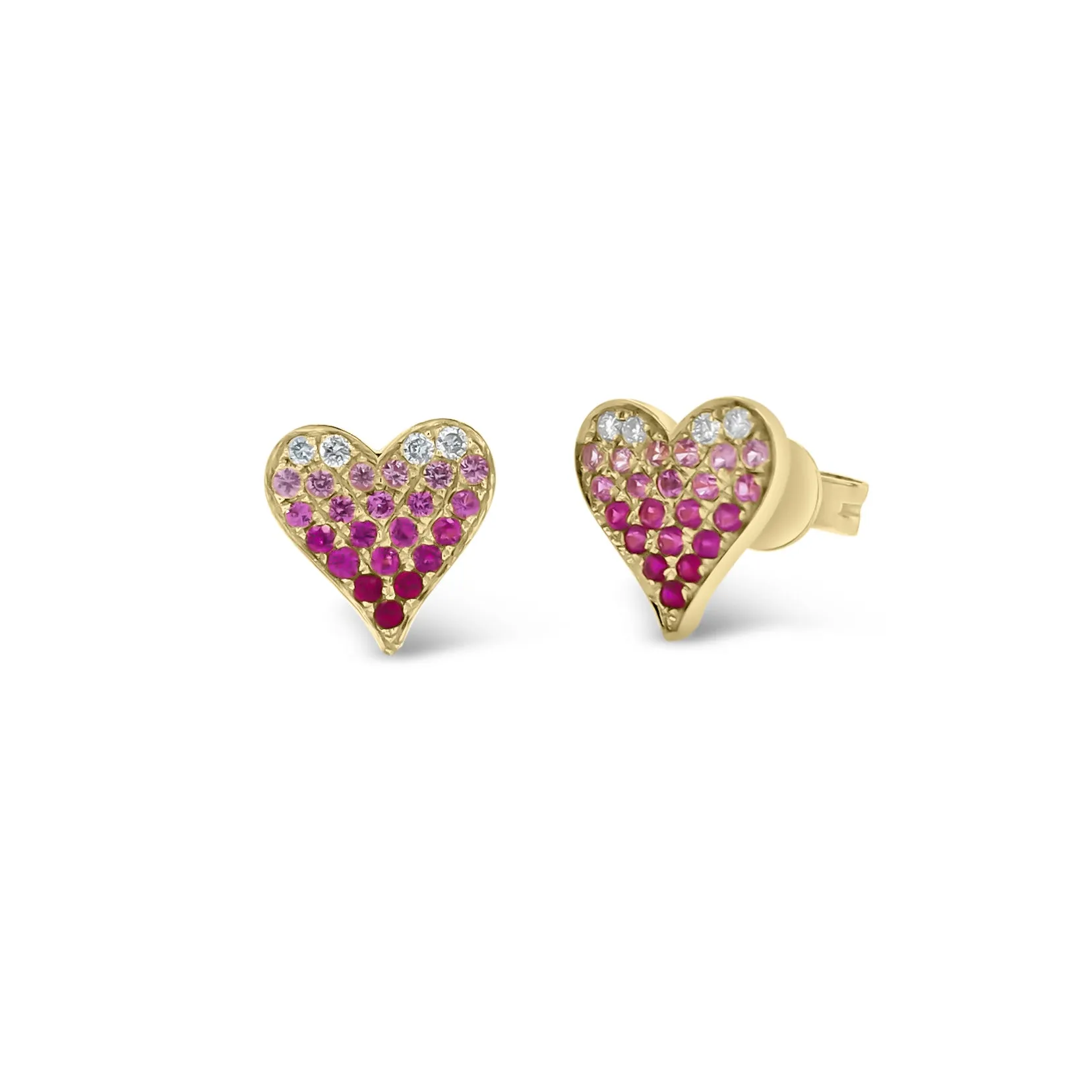 Pink Sapphire & Diamond Heart Stud Earrings