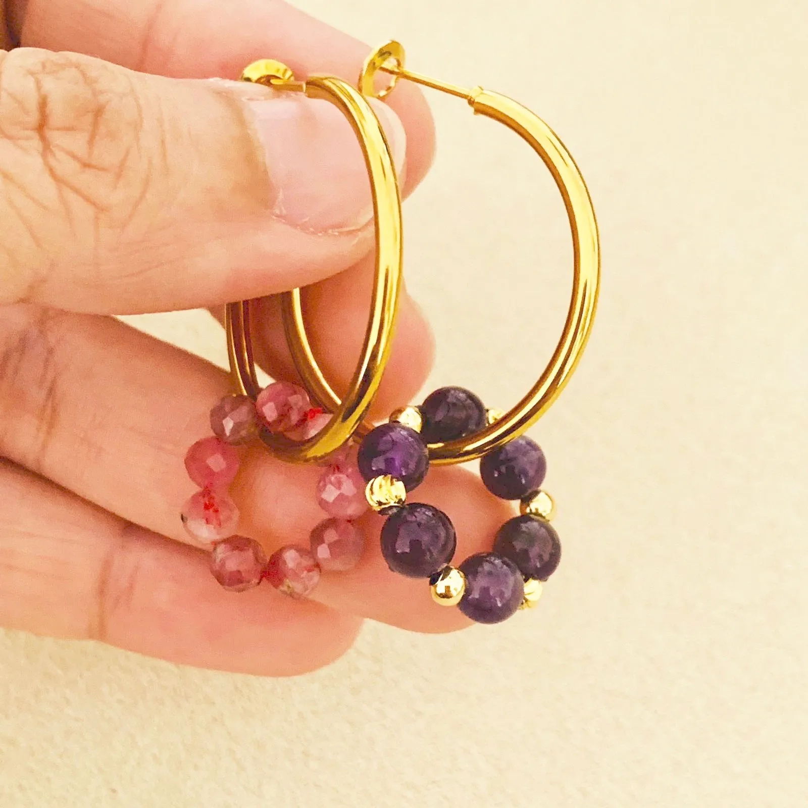 Pink Tourmaline & Amethyst Sucre Donut Earrings