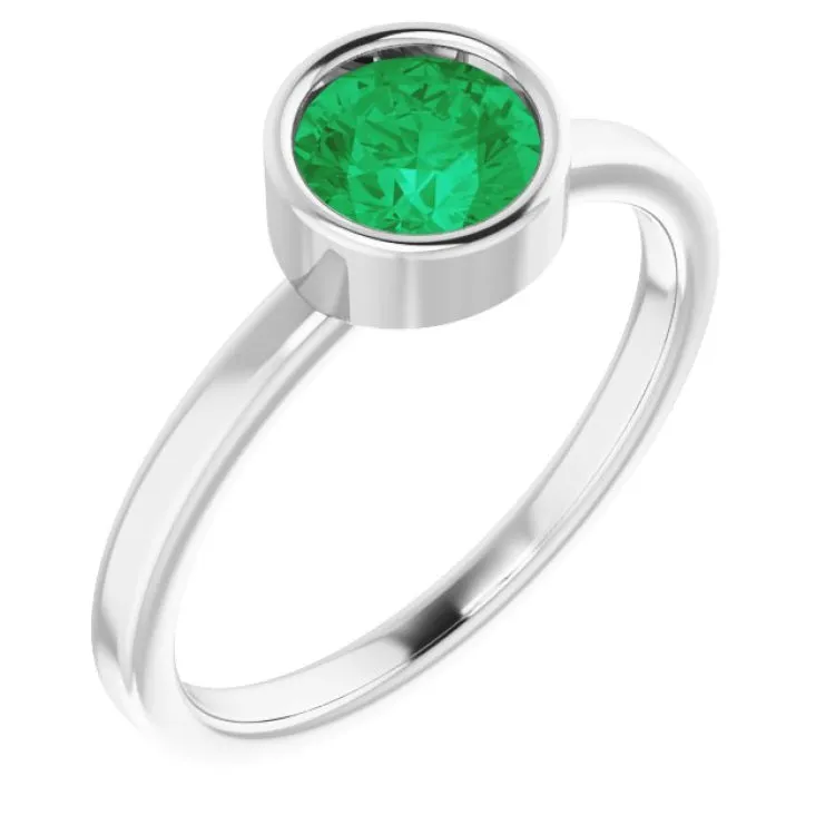 Platinum 6 mm Lab-Grown Emerald Ring