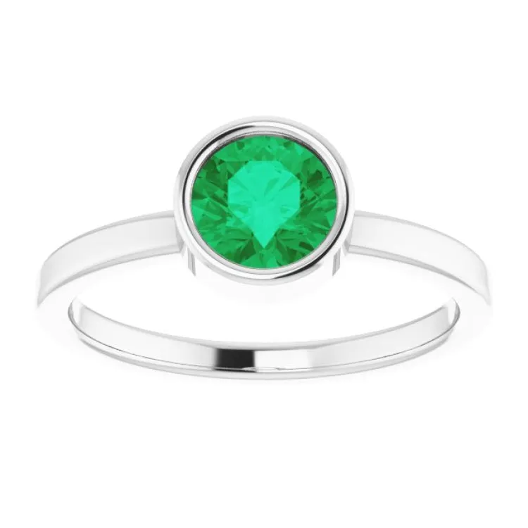 Platinum 6 mm Lab-Grown Emerald Ring