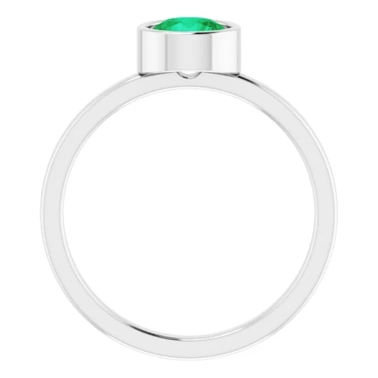 Platinum 6 mm Lab-Grown Emerald Ring