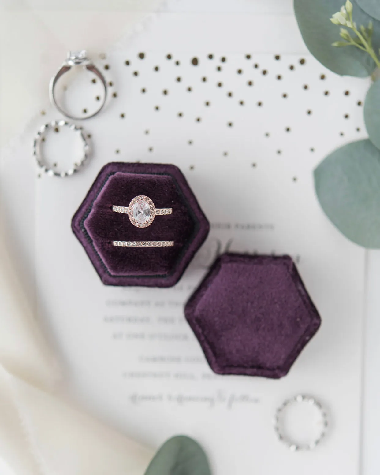 Plum Purple Velvet Hexagon Ring Box