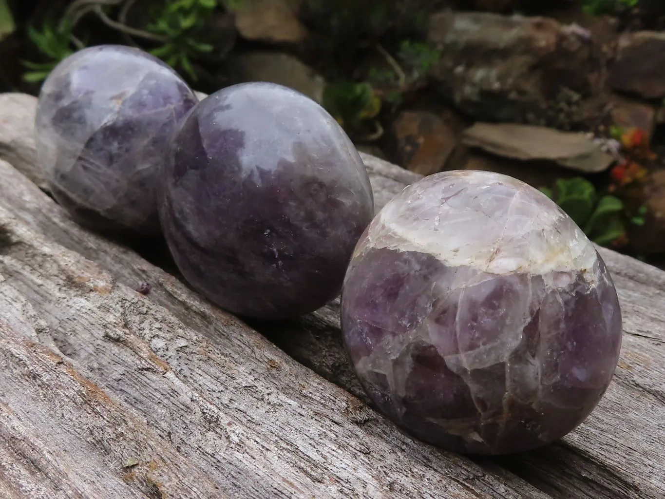 Polished Large Amethyst Galet - Palm Stones x 12 From Madagascar