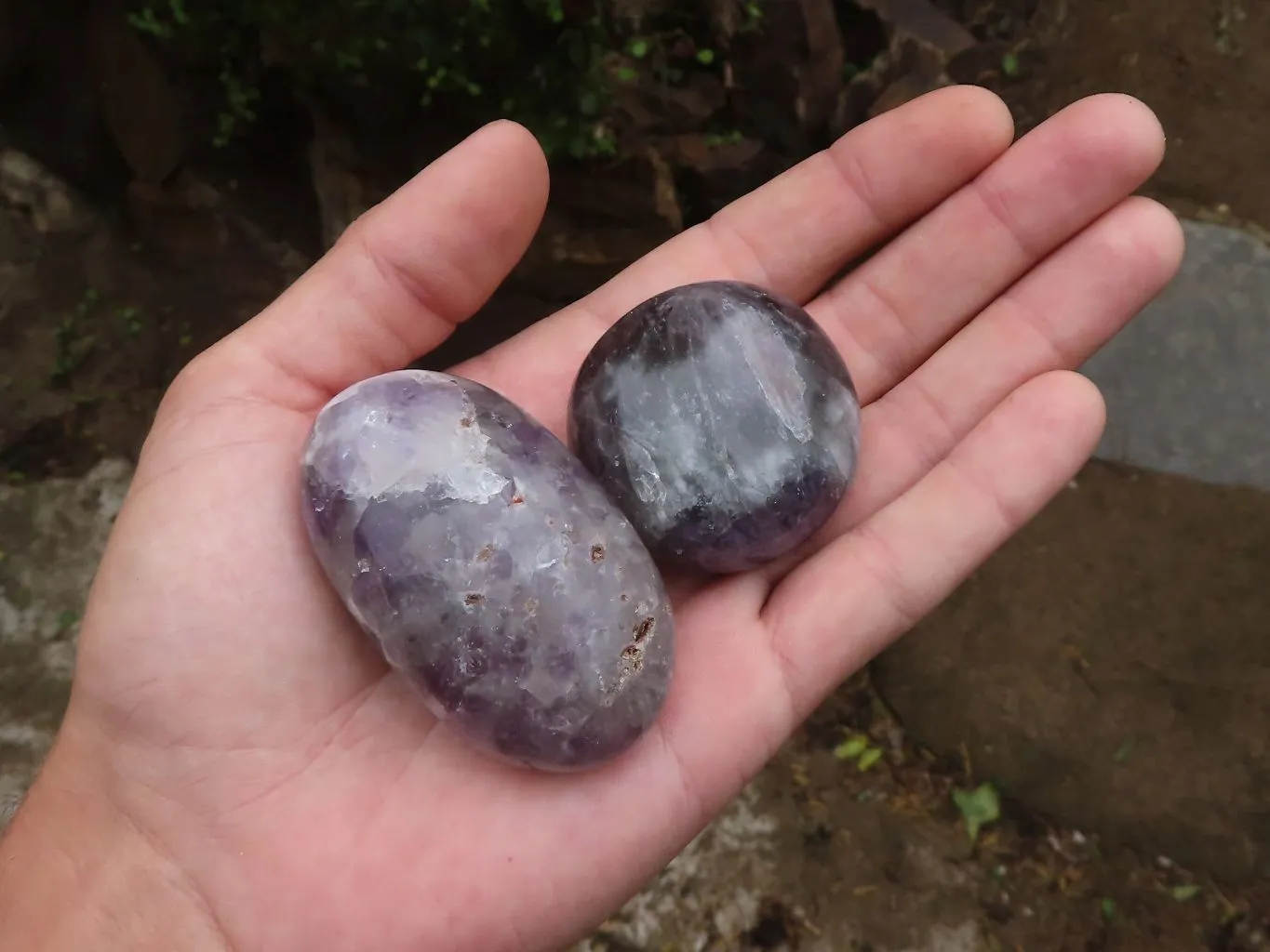 Polished Large Amethyst Galet - Palm Stones x 12 From Madagascar