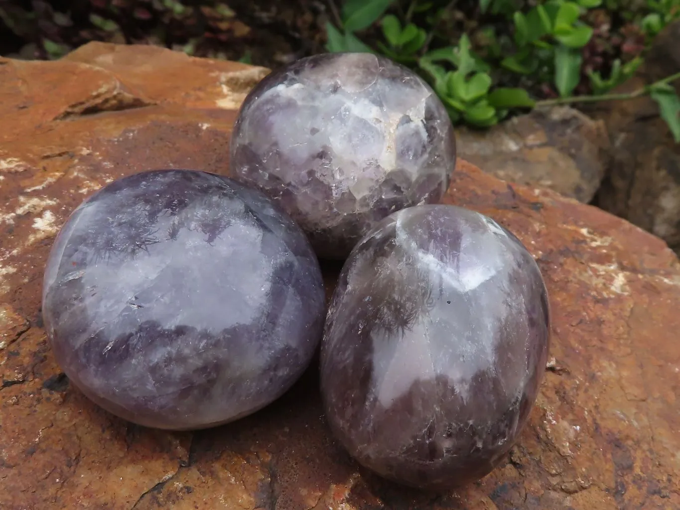 Polished Large Amethyst Galet - Palm Stones x 12 From Madagascar