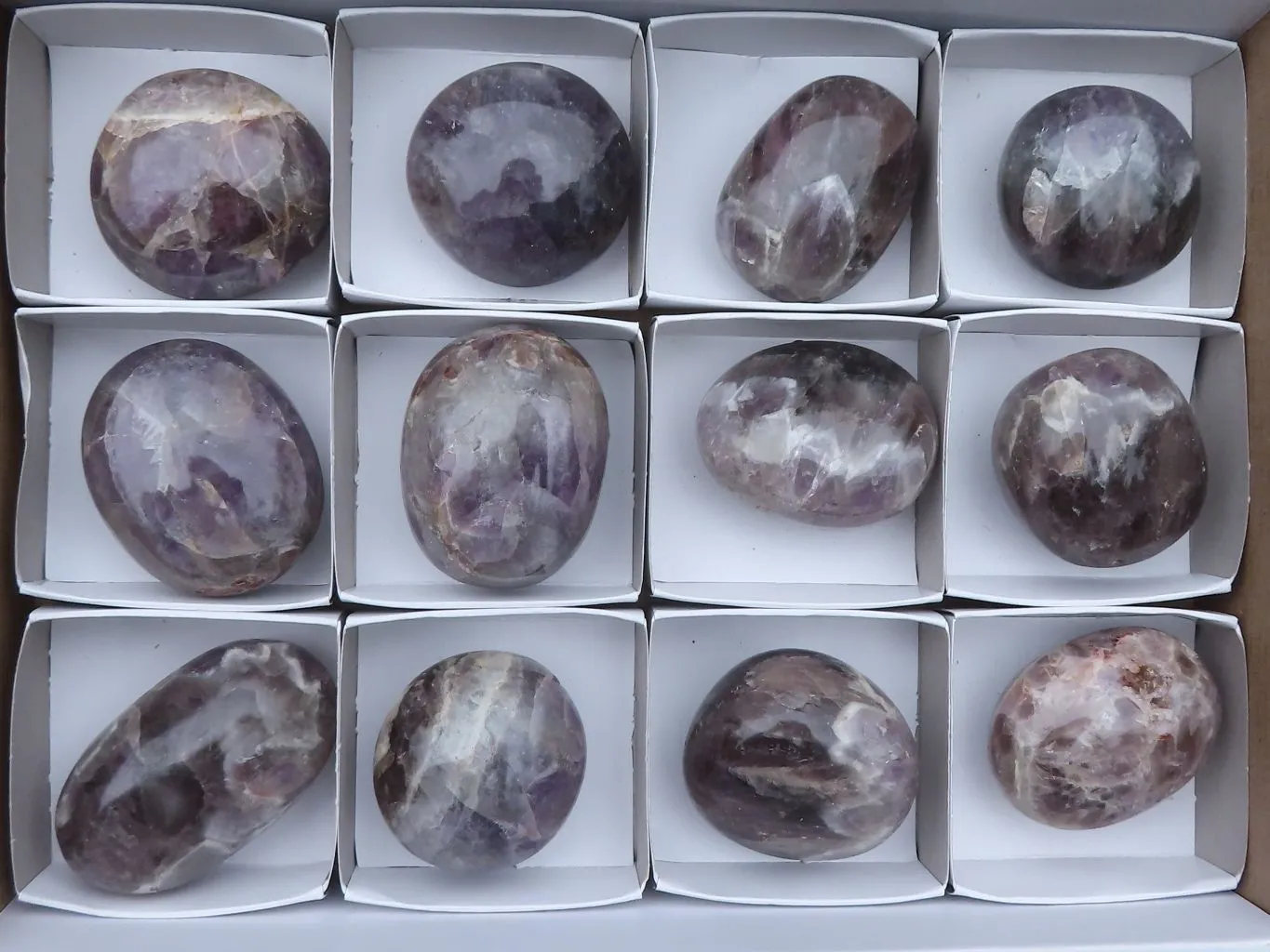 Polished Large Amethyst Galet - Palm Stones x 12 From Madagascar