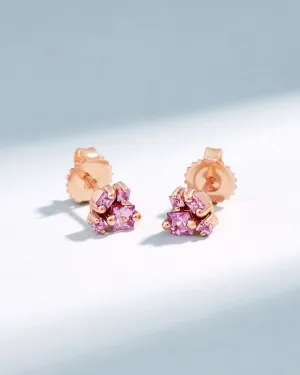 Princess Cluster Pink Sapphire Studs