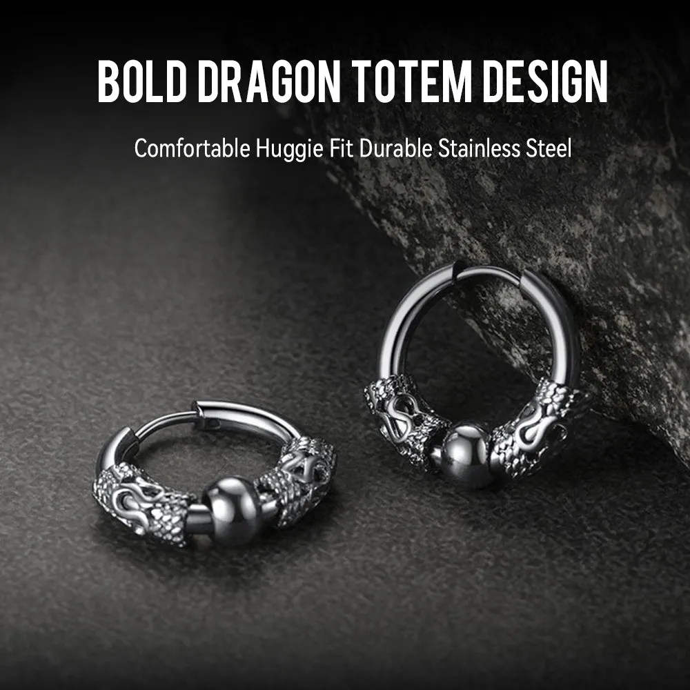 Punk Dragon Totem Huggie Hoop Earrings For Men