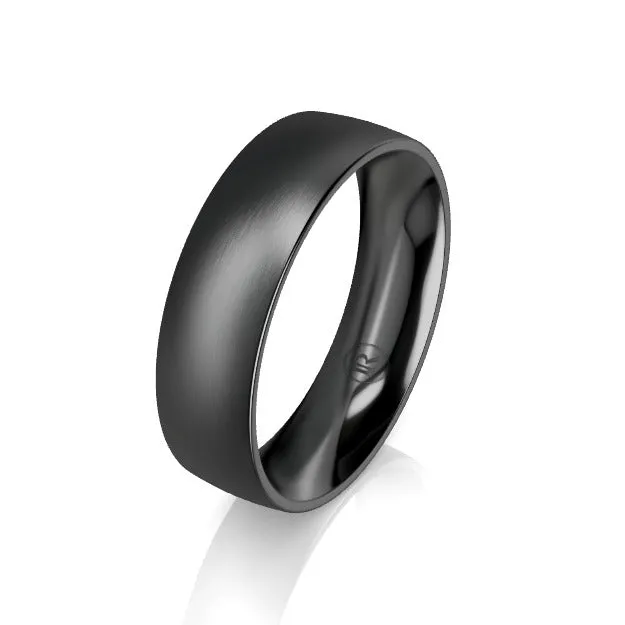 Quarter Curved Black Zirconium Wedding Ring - Comfort Fit (AC)