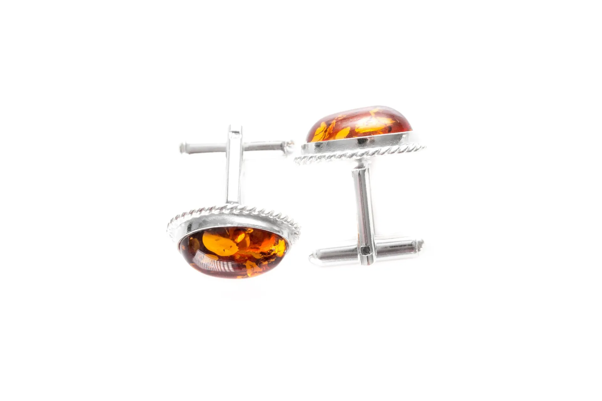 Quintessence Statement Amber Cufflinks - Elegant Baltic Amber & Sterling Silver Cufflinks for Men - Classic Oval Design