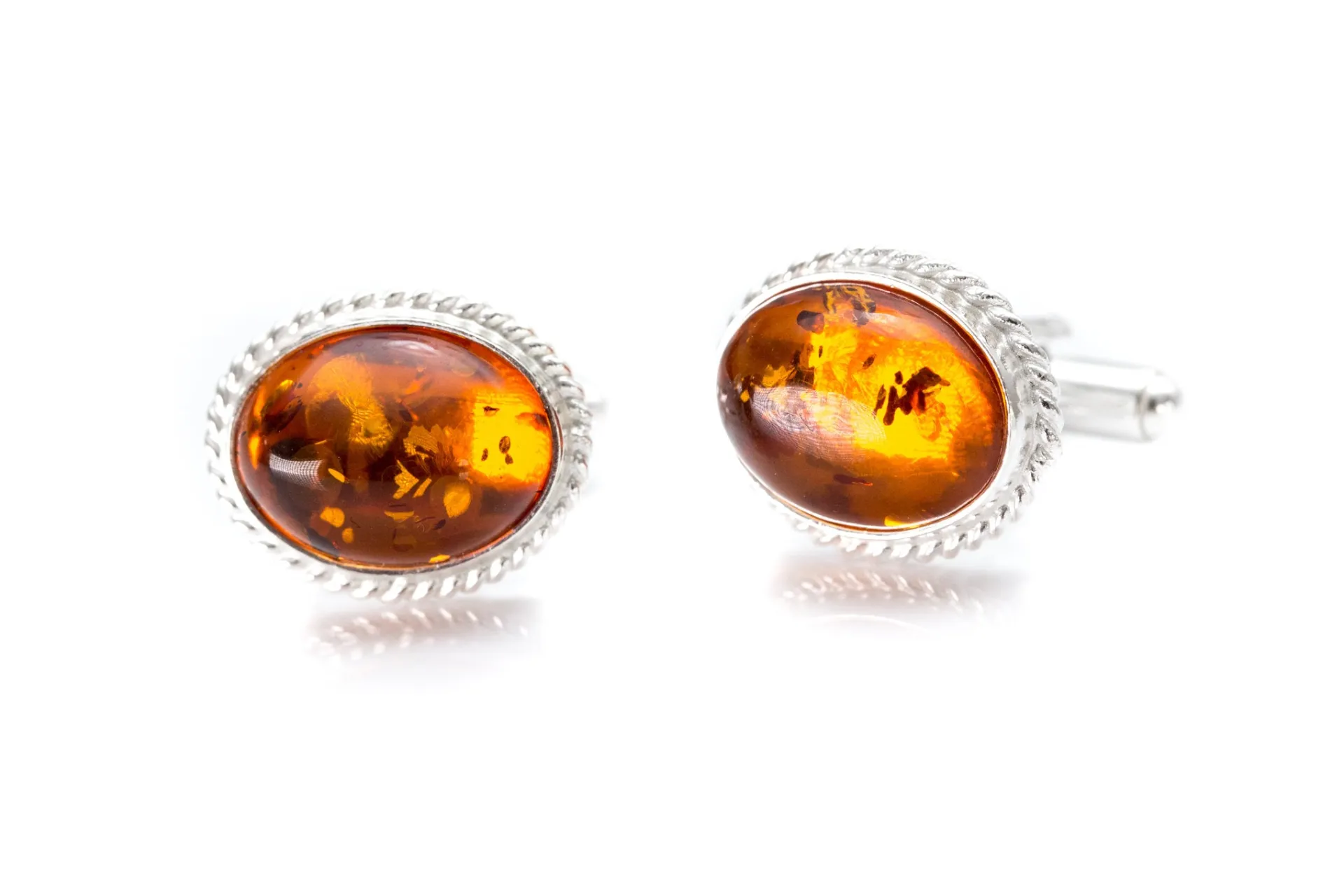 Quintessence Statement Amber Cufflinks - Elegant Baltic Amber & Sterling Silver Cufflinks for Men - Classic Oval Design