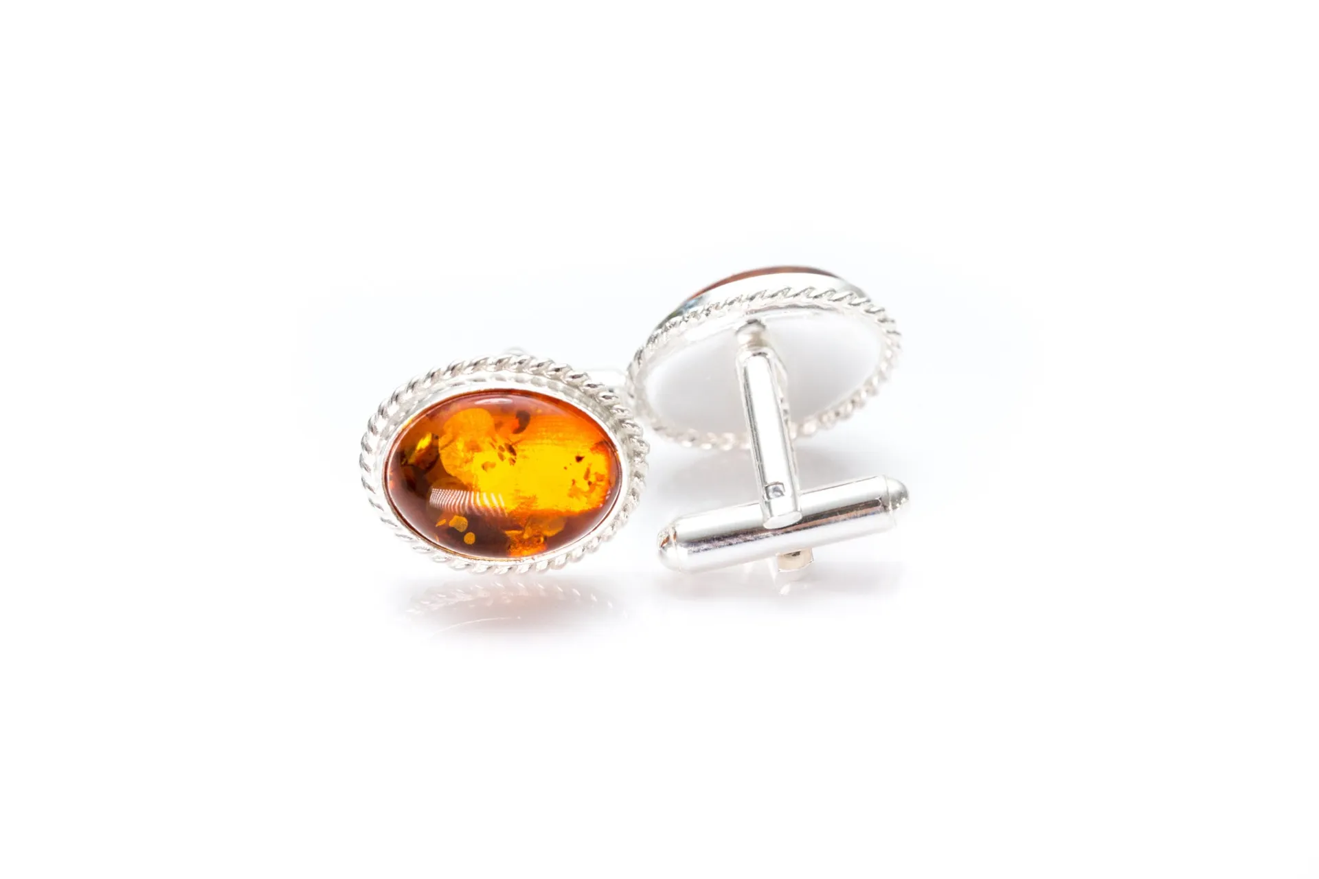 Quintessence Statement Amber Cufflinks - Elegant Baltic Amber & Sterling Silver Cufflinks for Men - Classic Oval Design