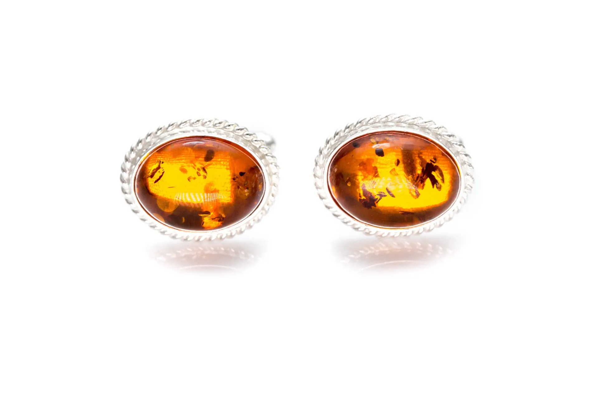 Quintessence Statement Amber Cufflinks - Elegant Baltic Amber & Sterling Silver Cufflinks for Men - Classic Oval Design