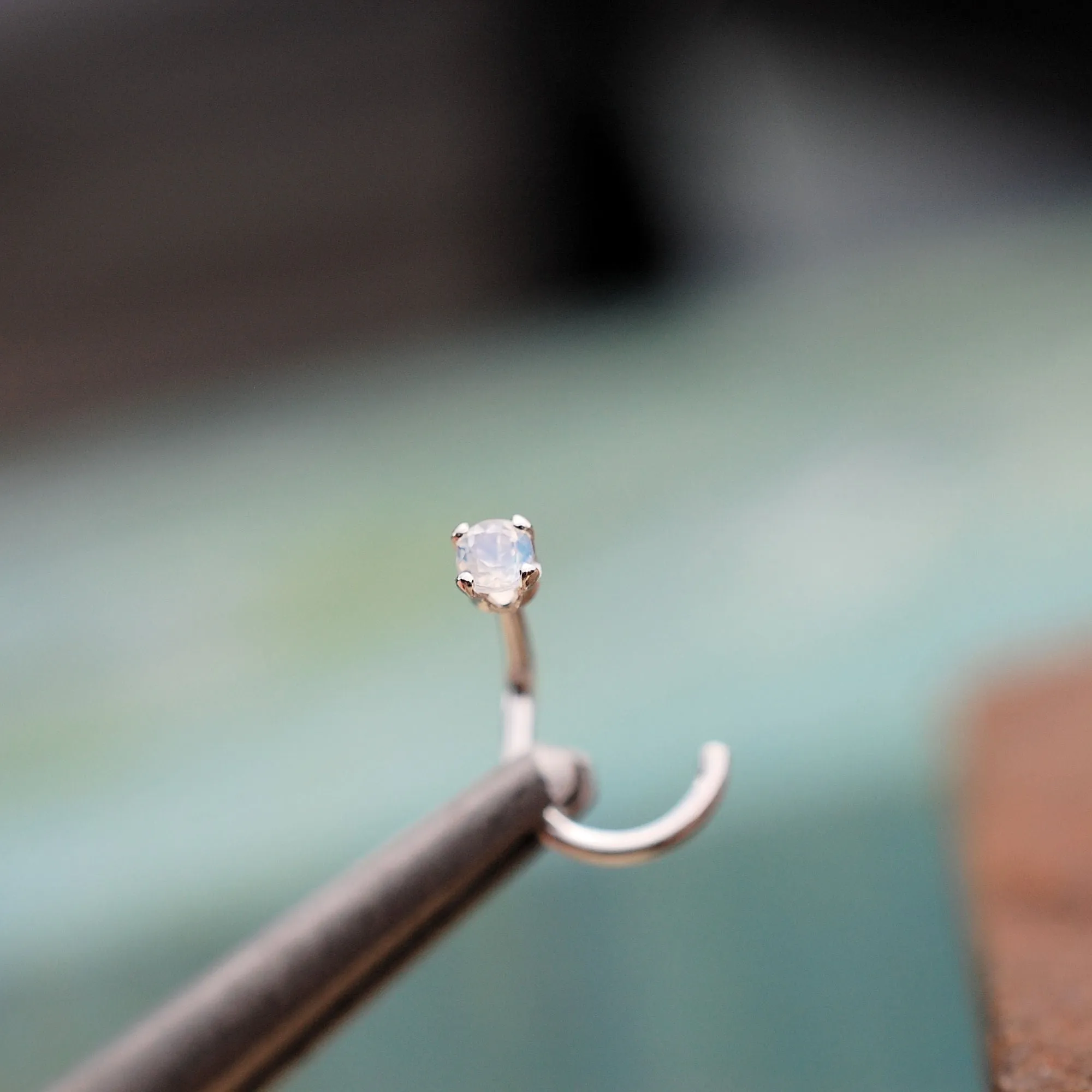 Rainbow Moonstone Nose Stud Set In Sterling Silver - 2mm Stone