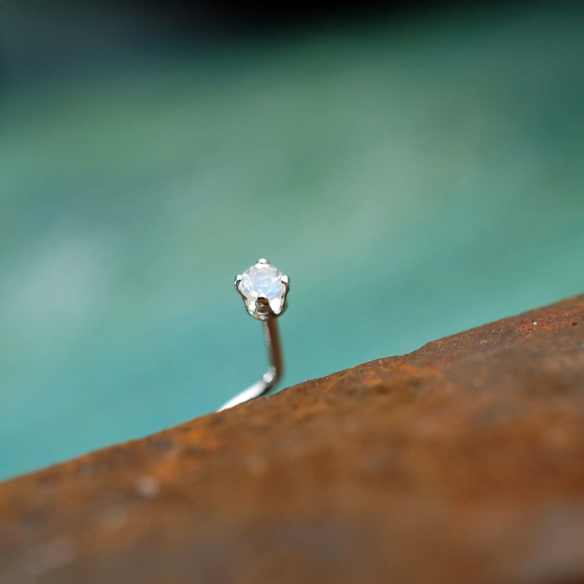 Rainbow Moonstone Nose Stud Set In Sterling Silver - 2mm Stone