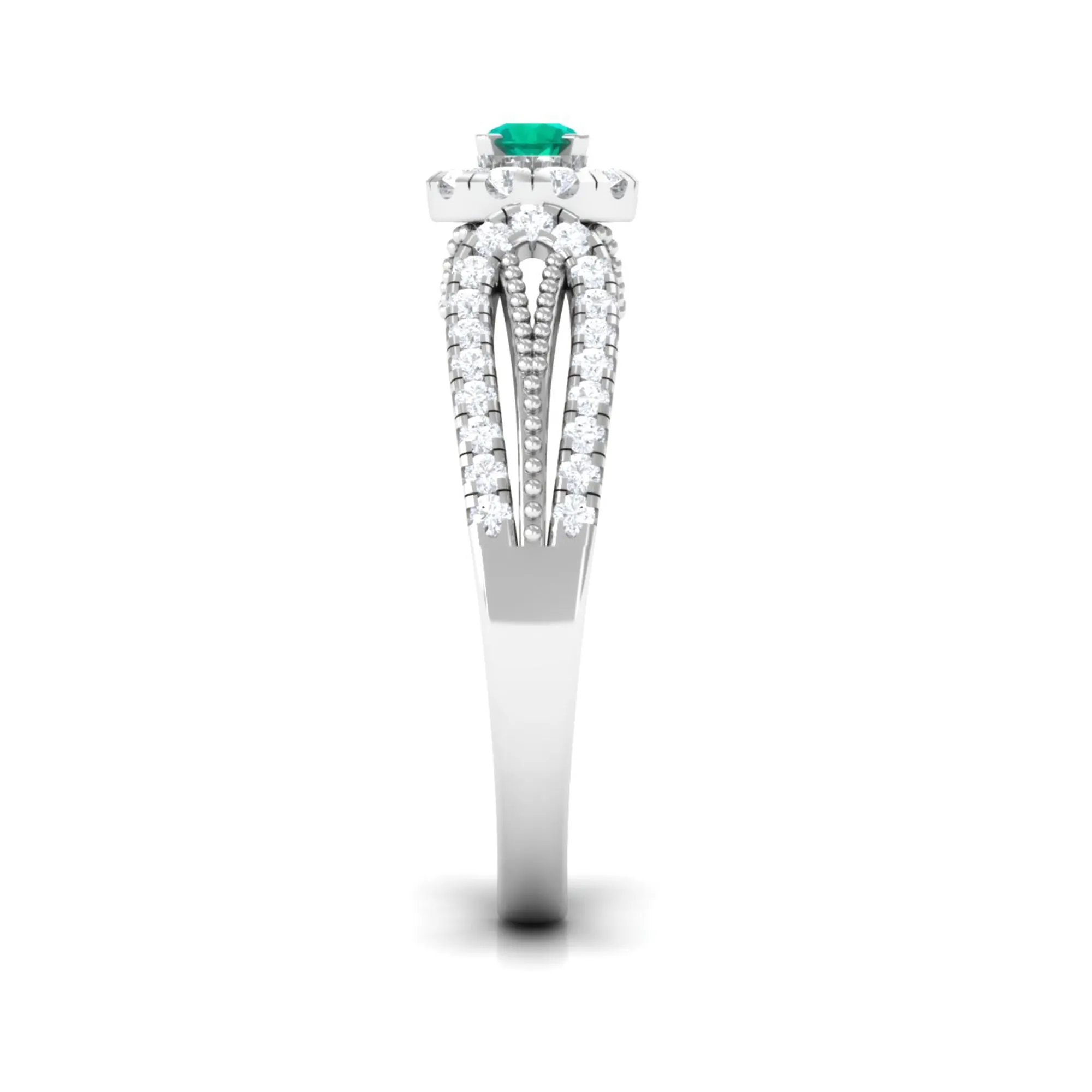 Real Emerald and Diamond Designer Engagement Ring in Split Shank