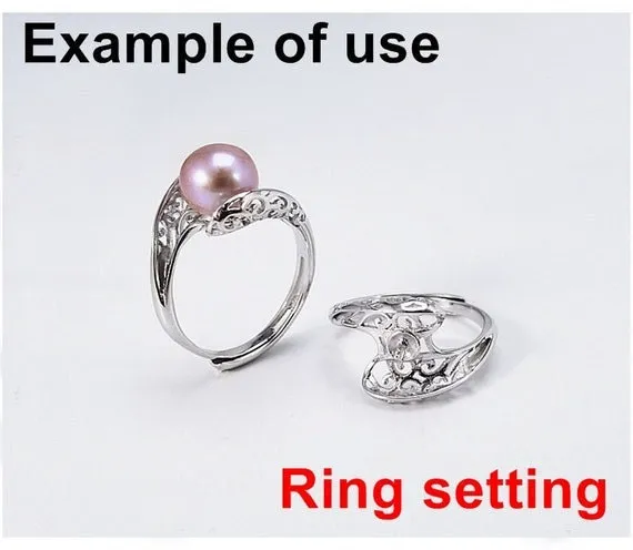 Ring Setting Blank 8.5mm 1pc 2.0g 925 Sterling Silver Adjustable Round Shape Base for 1 Pearl Bead Wholesale Available