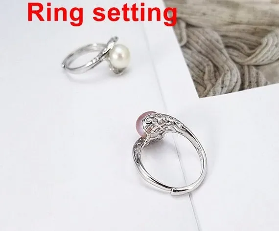 Ring Setting Blank 8.5mm 1pc 2.0g 925 Sterling Silver Adjustable Round Shape Base for 1 Pearl Bead Wholesale Available