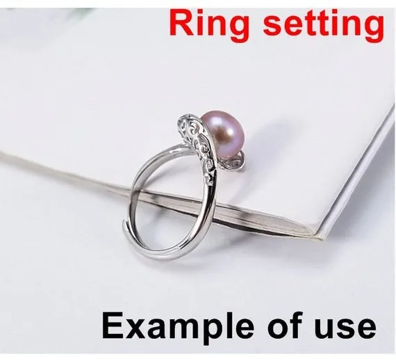 Ring Setting Blank 8.5mm 1pc 2.0g 925 Sterling Silver Adjustable Round Shape Base for 1 Pearl Bead Wholesale Available