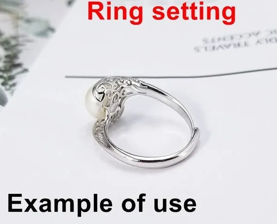 Ring Setting Blank 8.5mm 1pc 2.0g 925 Sterling Silver Adjustable Round Shape Base for 1 Pearl Bead Wholesale Available