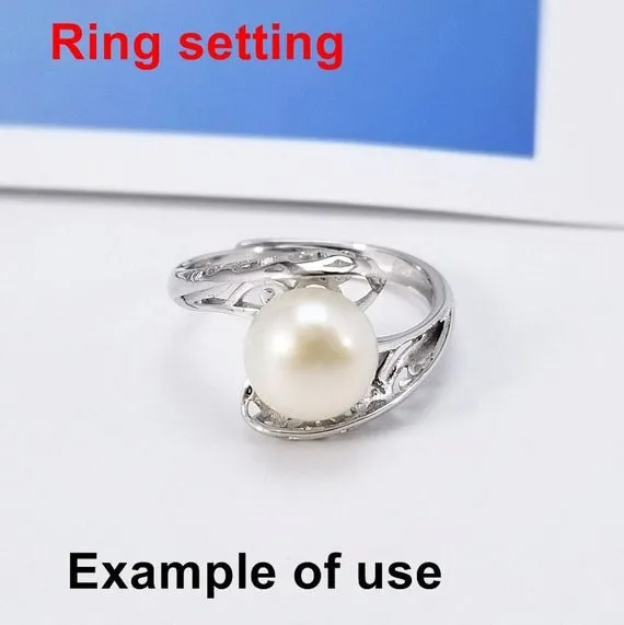 Ring Setting Blank 8.5mm 1pc 2.0g 925 Sterling Silver Adjustable Round Shape Base for 1 Pearl Bead Wholesale Available